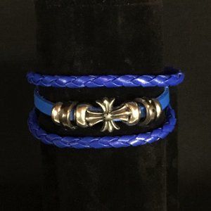 Royal Blue Faux Leather and Metal Bracelet